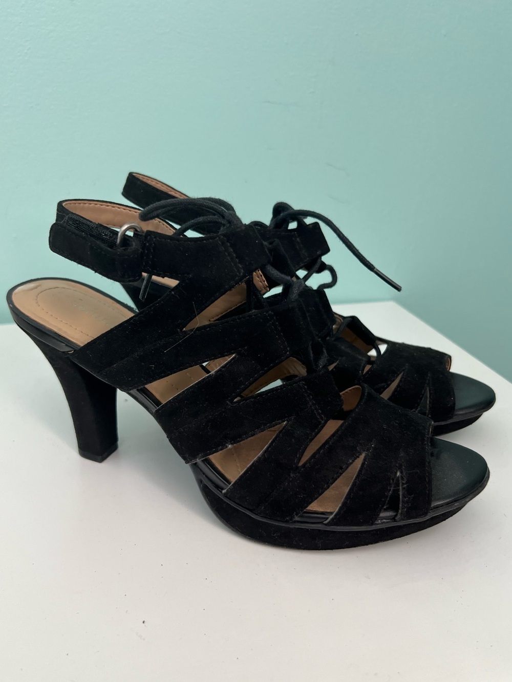 Naturalizer Black Suede Lace-Up Strappy Heels